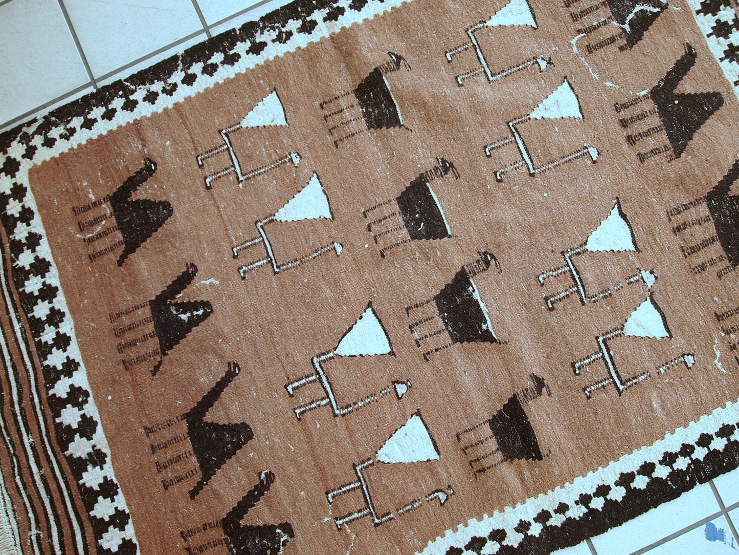 Handmade antique Ardabil kilim with animals. It is from the beginning of 20th century in original condition, has some age wear.