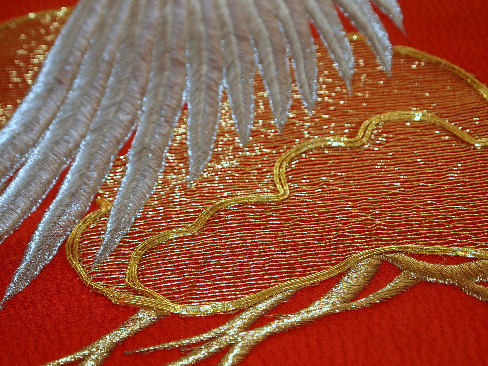 Handmade vintage Japanese silk wall embroidery, 1980s