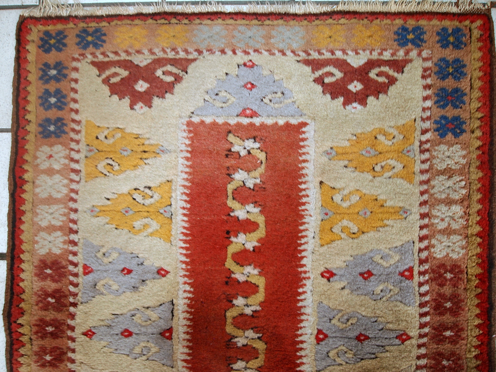Handmade vintage Turkish Melas runner made in wool. The rug is from mid-century, in original good condition.