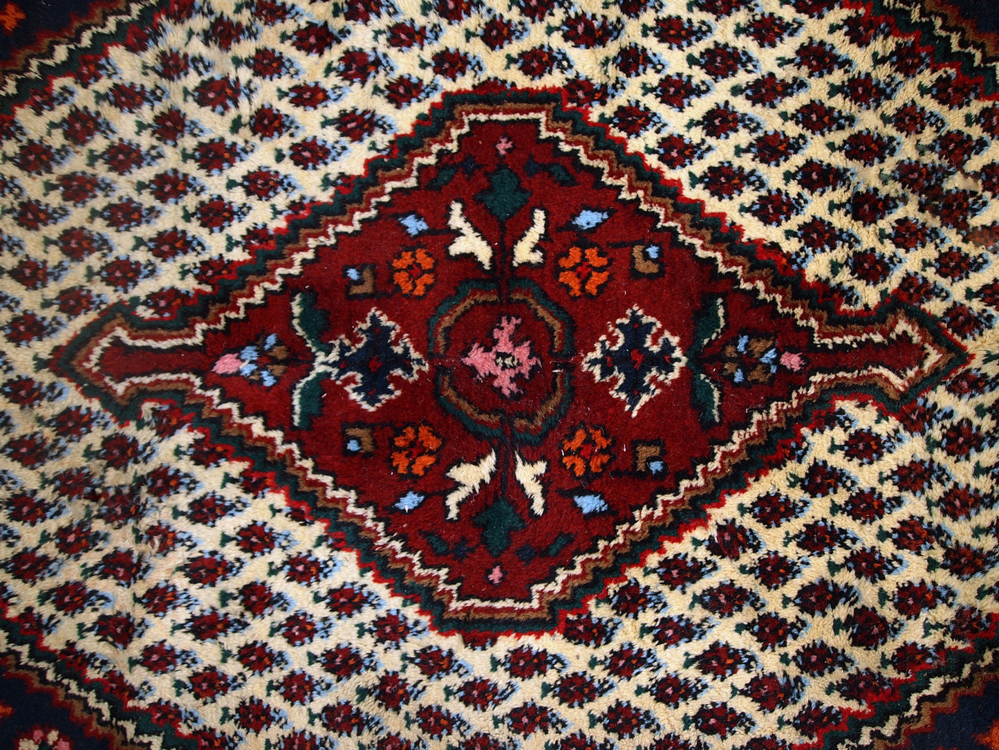 Handmade vintage Hamadan rug in distressed condition ( it has some areas with low pile). The rug is from the end of 20th century made in wool.