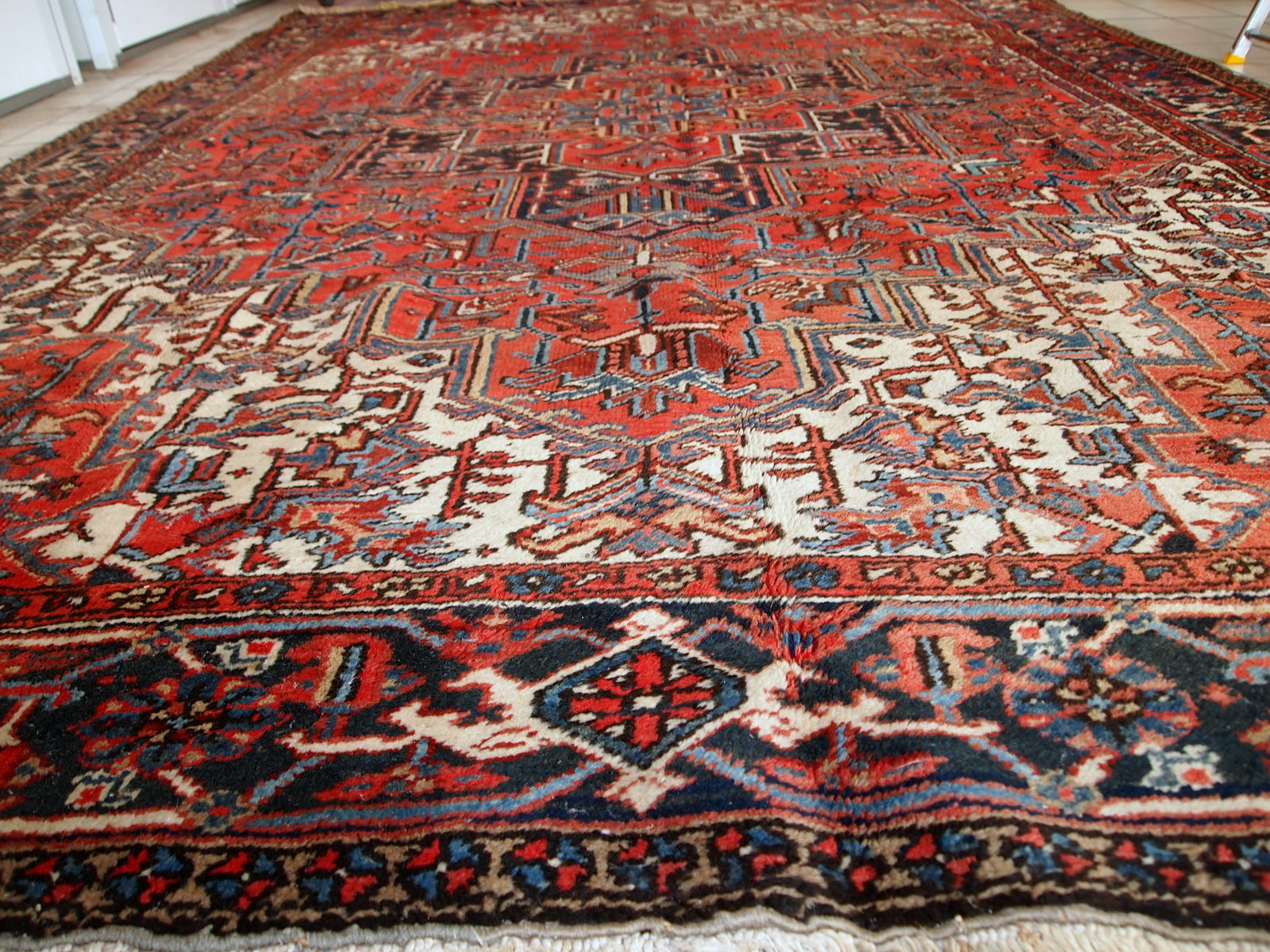 Handmade vintage Persian Heriz rug, 1950s