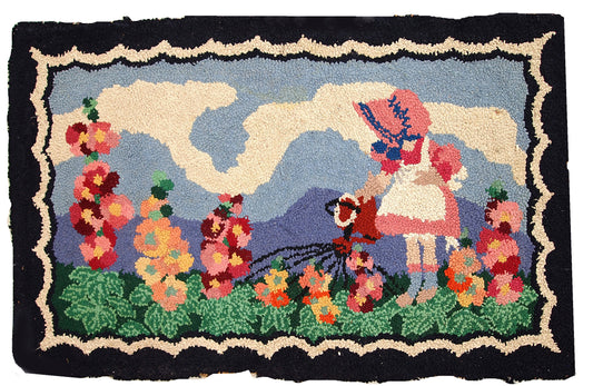Handmade antique American Hooked rug, 1920s