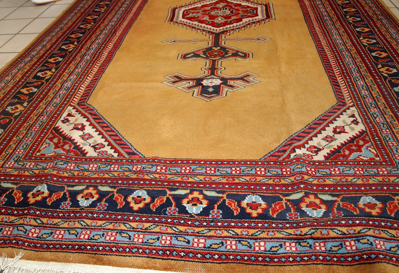 Handmade vintage Uzbek Bukhara rug, 1960s