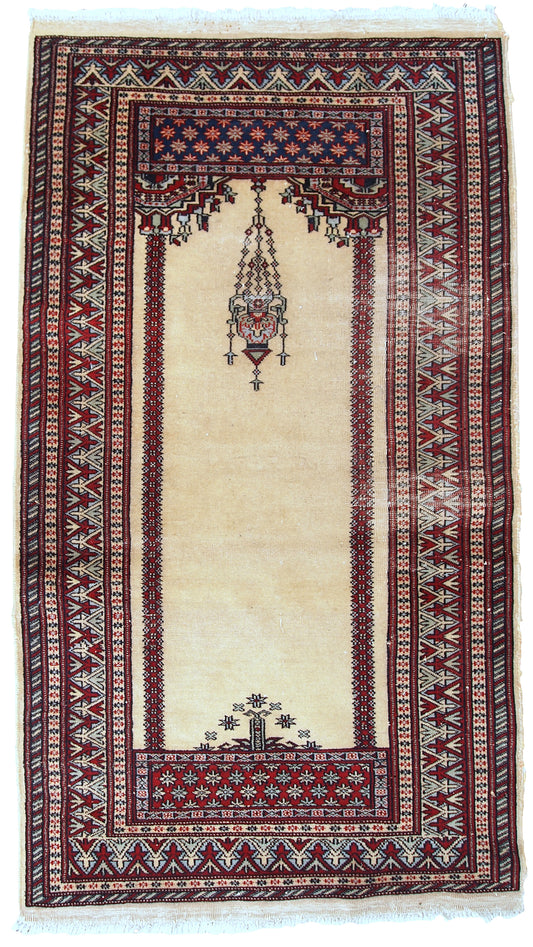 Handmade vintage prayer Pakistani Lahore rug, 1960s