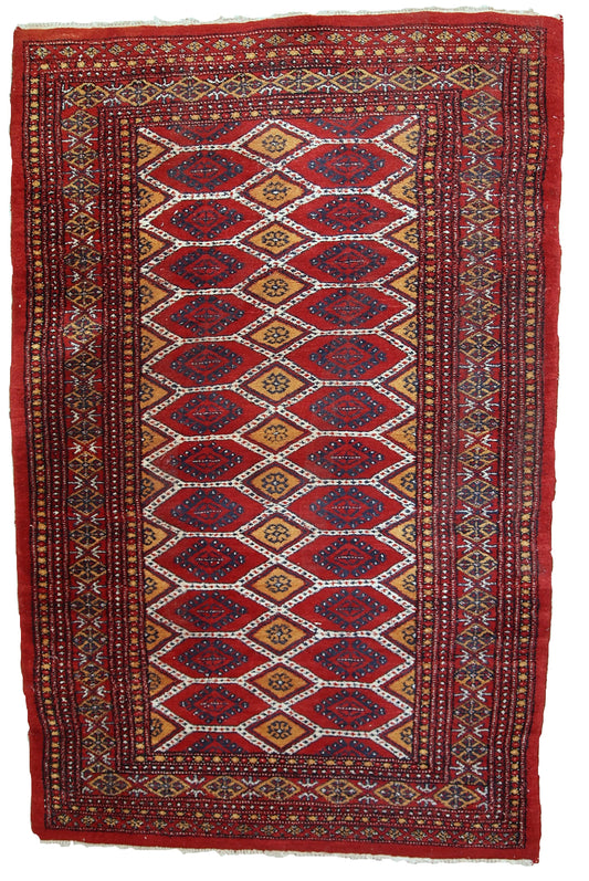 Handmade vintage Uzbek Bukhara rug, 1960s