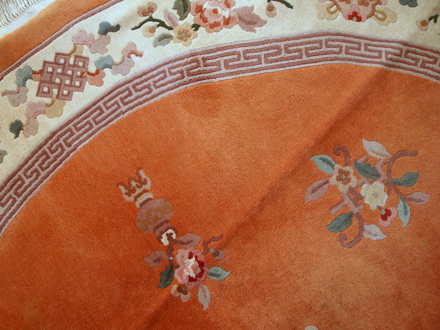 Handmade vintage Art Deco Chinese rug 8' (245cm) 1970s - 1C737