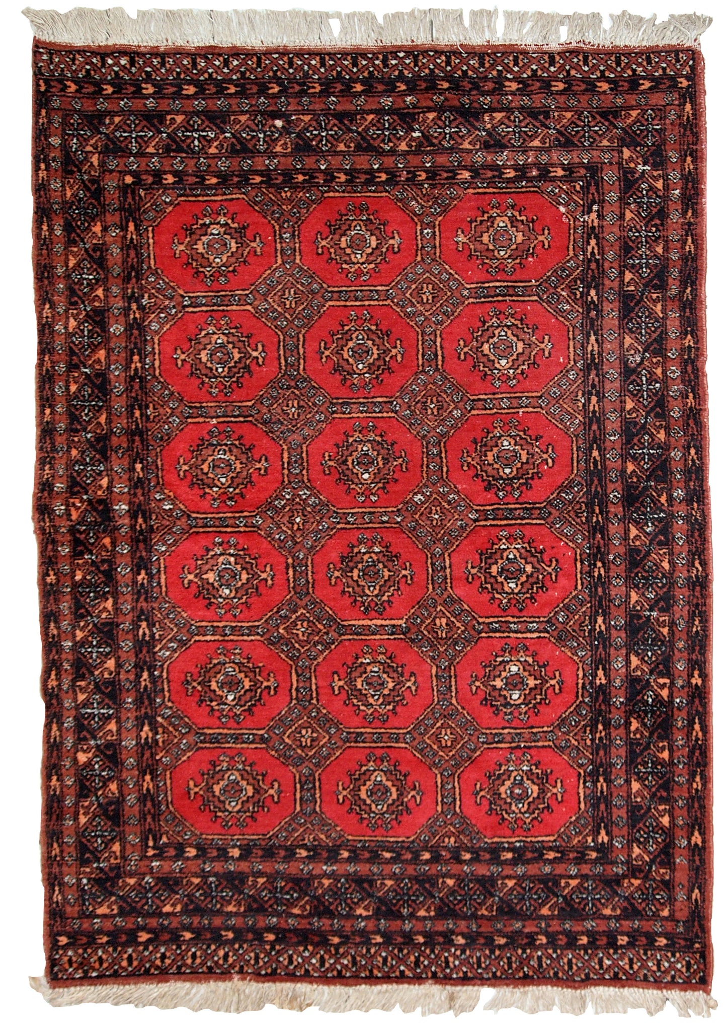 Handmade vintage Uzbek Bukhara rug 1960s