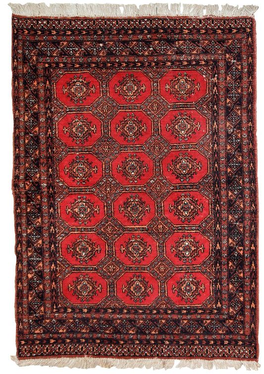 Handmade vintage Uzbek Bukhara rug 1960s