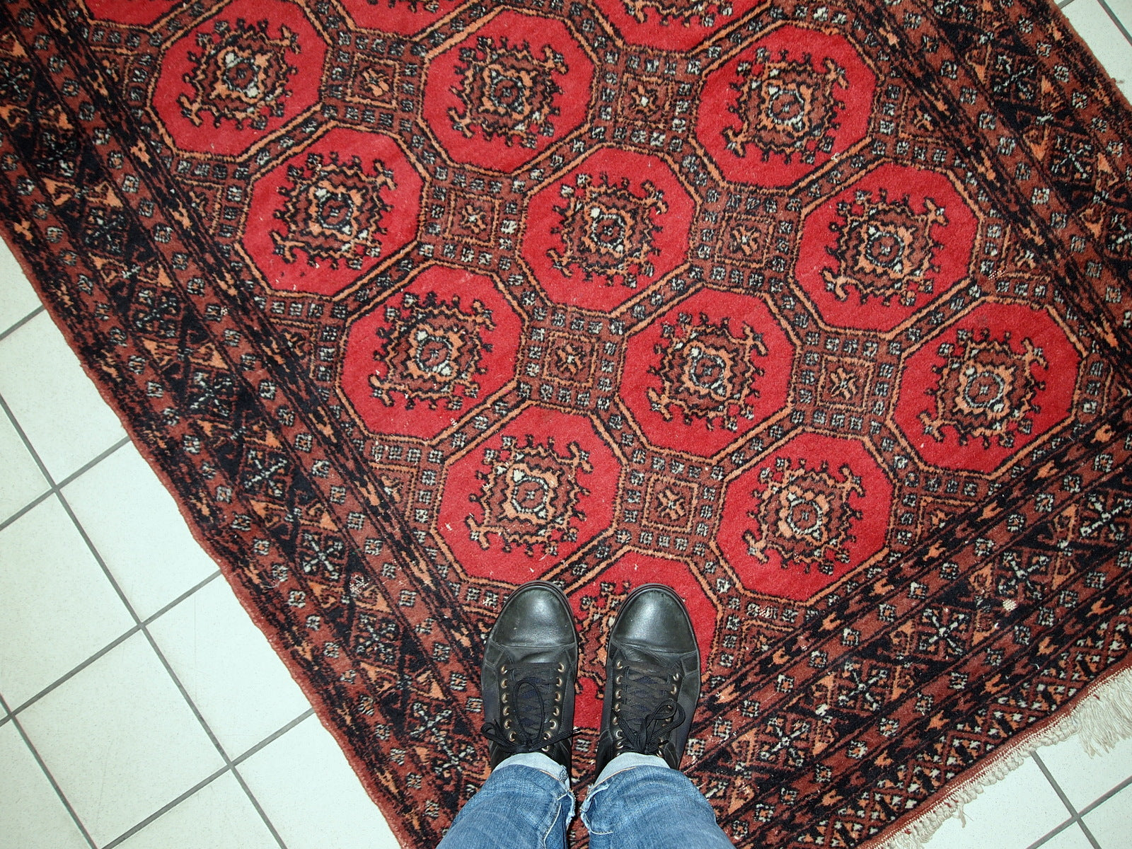 Handmade vintage Uzbek Bukhara rug 1960s