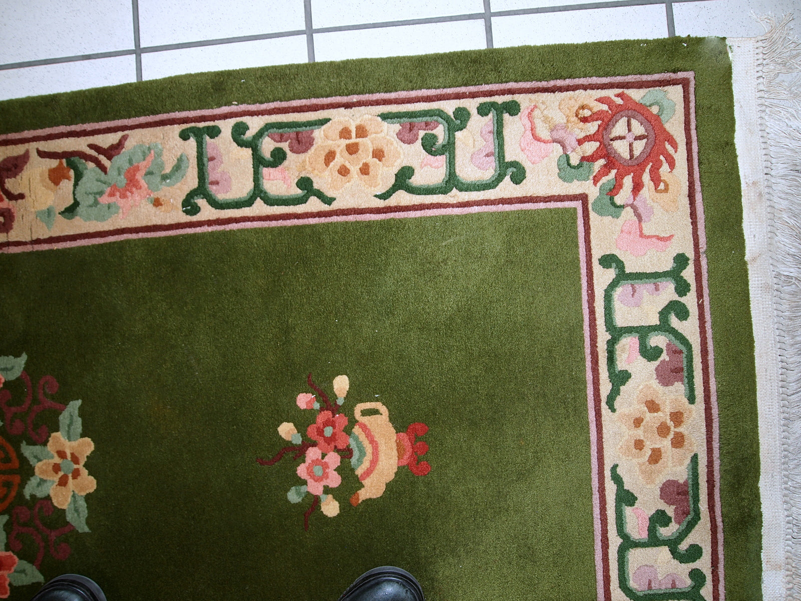 Handmade vintage narrow Chinese runner from the end of 20th century. It is in original condition, has some signs of age.