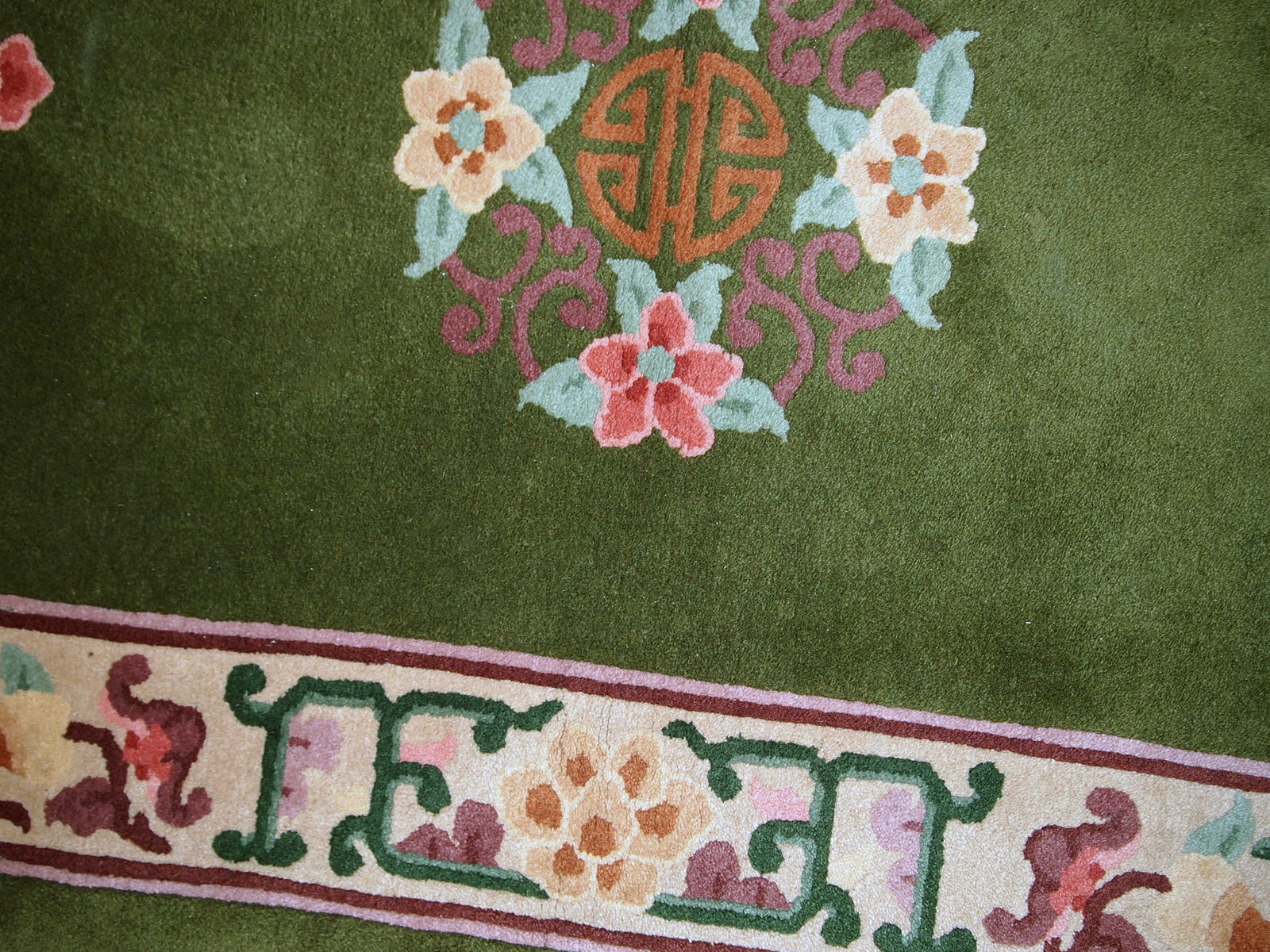 Handmade vintage narrow Chinese runner from the end of 20th century. It is in original condition, has some signs of age.