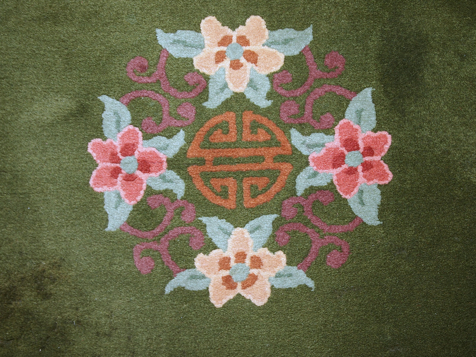Handmade vintage narrow Chinese runner from the end of 20th century. It is in original condition, has some signs of age.
