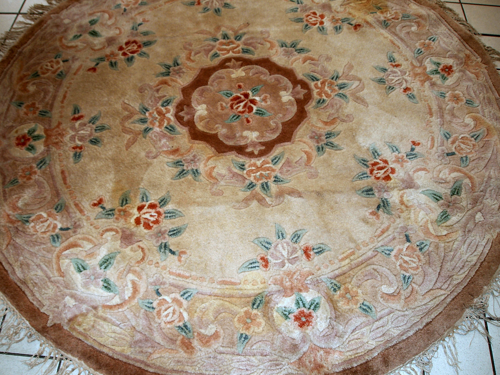 Handmade vintage Art Deco style Chinese round rug 1970s