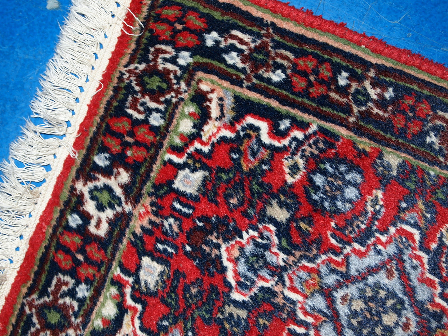 Vintage handmade Middle Eastern Malayer mat in original good condition. The rug is from the end of 20th century in red colour.