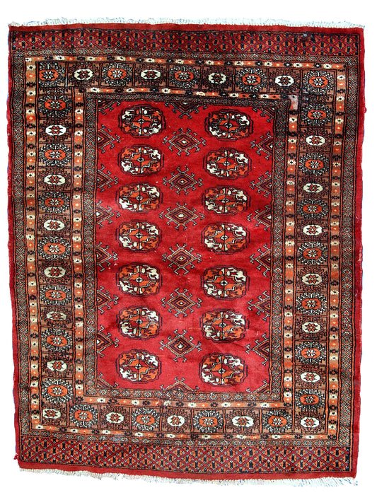 Handmade vintage Uzbek Bukhara rug 1970s