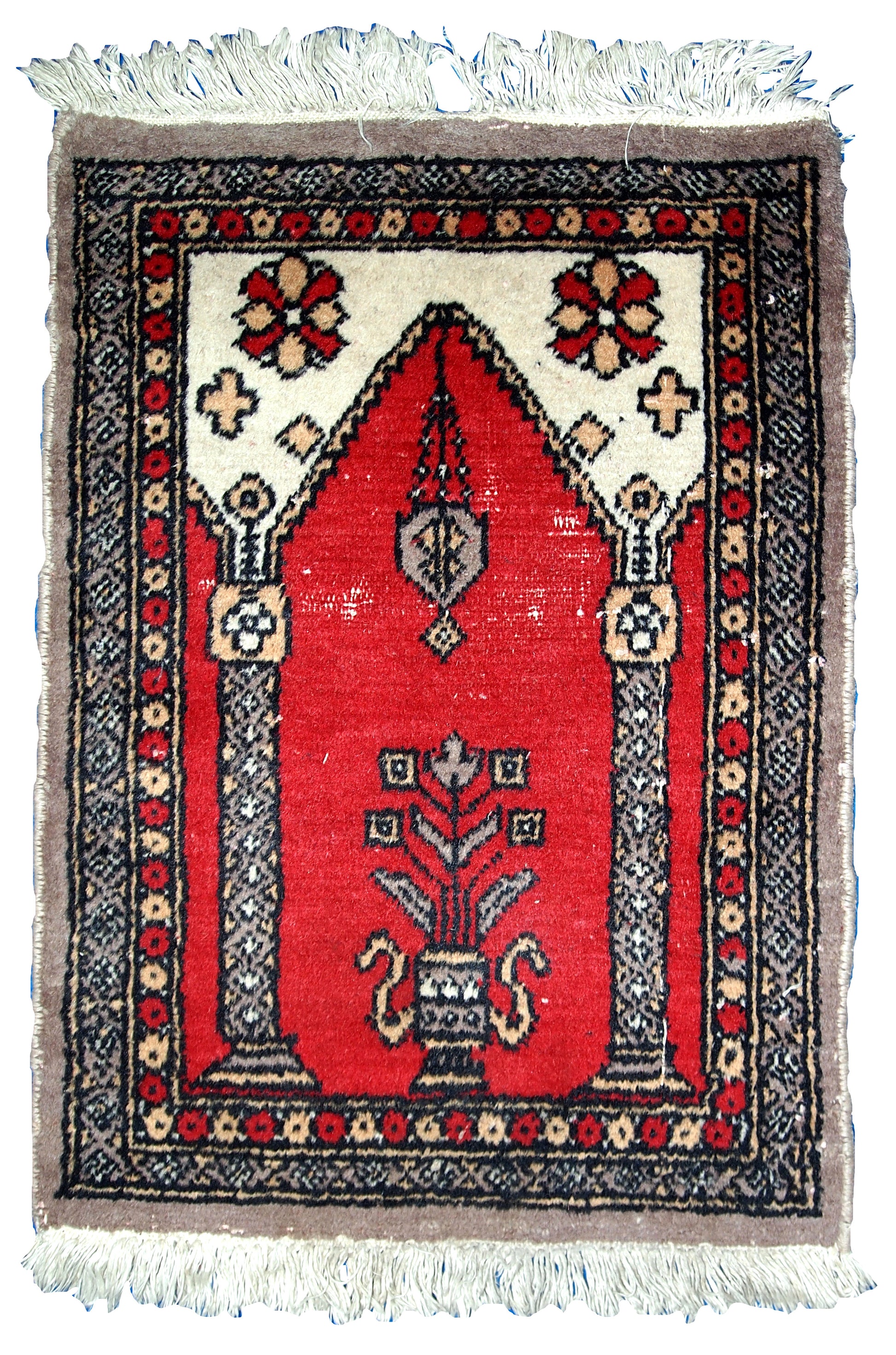 Handmade vintage Pakistani Lahore prayer rug 1950s