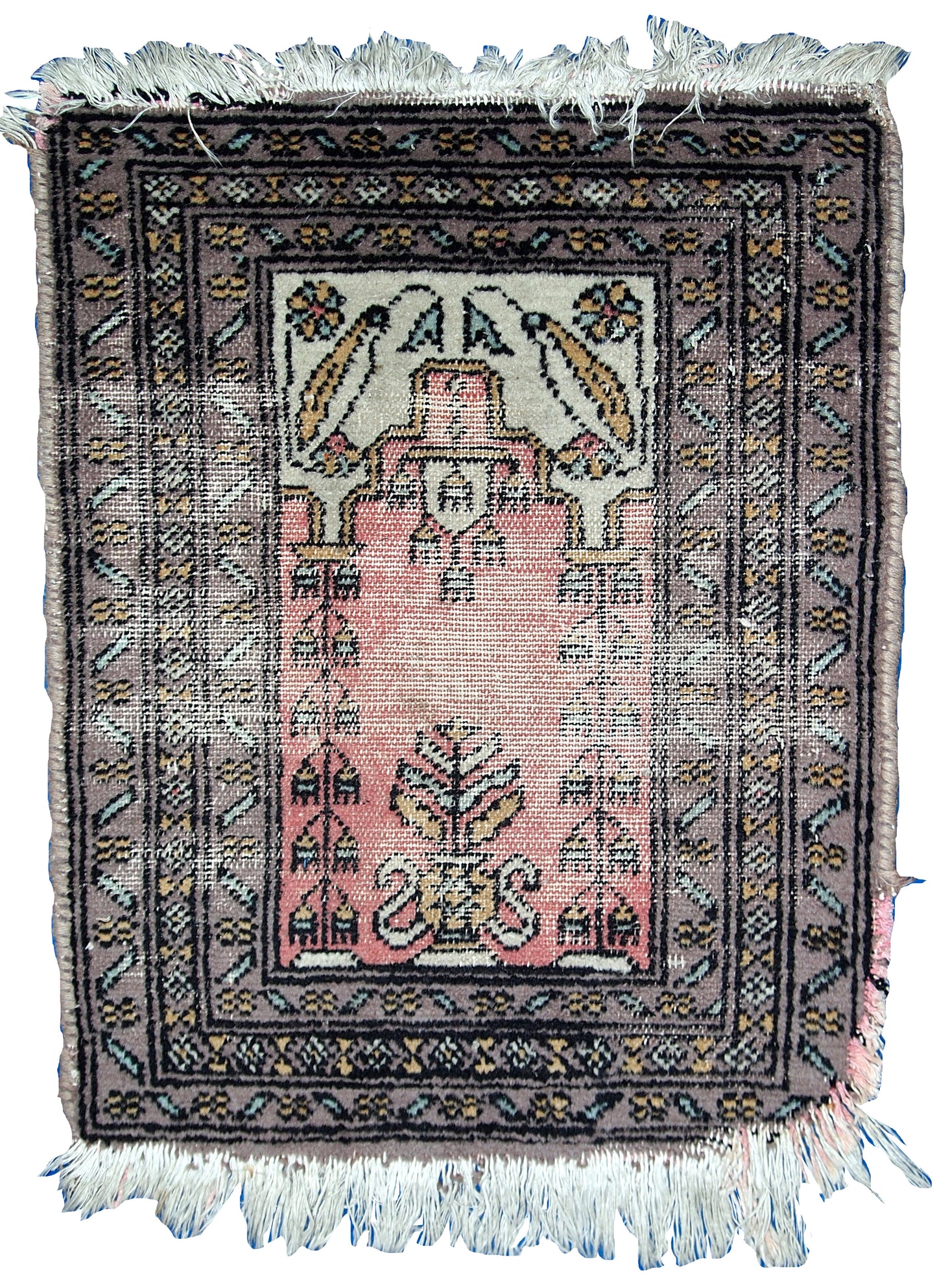 Handmade vintage Uzbek Bukhara praying mat 1950s