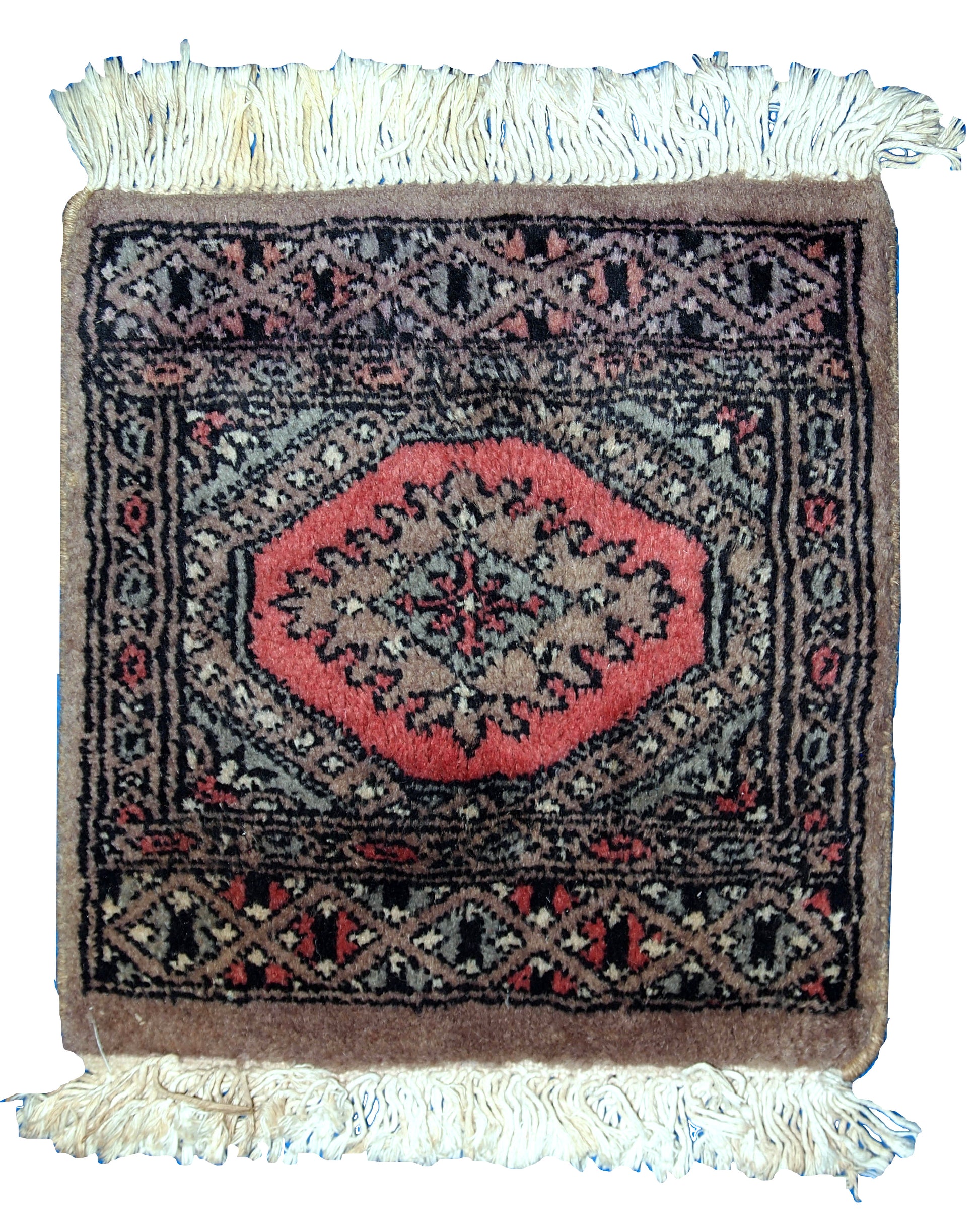 Handmade vintage Uzbek Bukhara mat 1960s