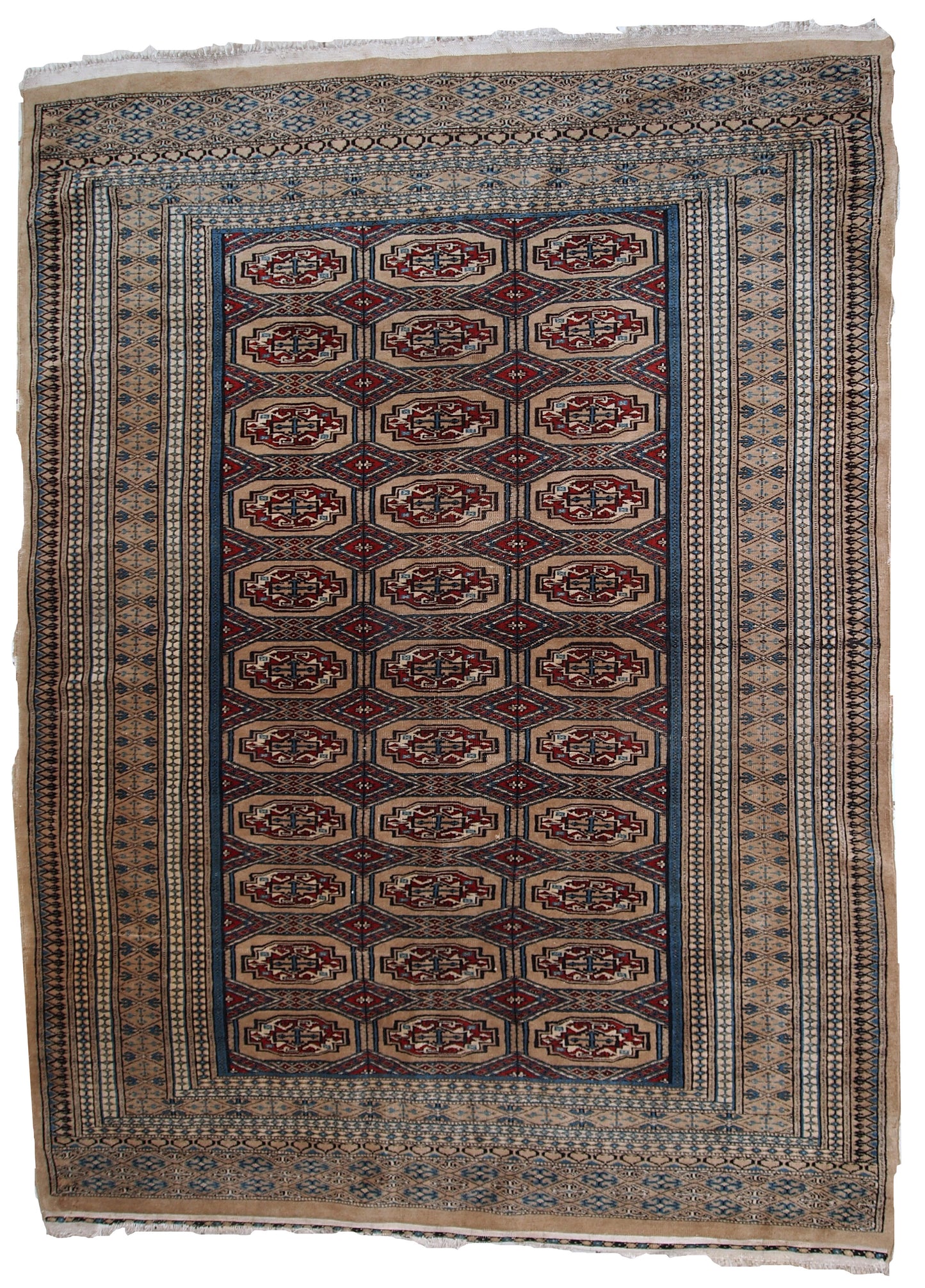 Handmade vintage Uzbek Bukhara rug 1960s