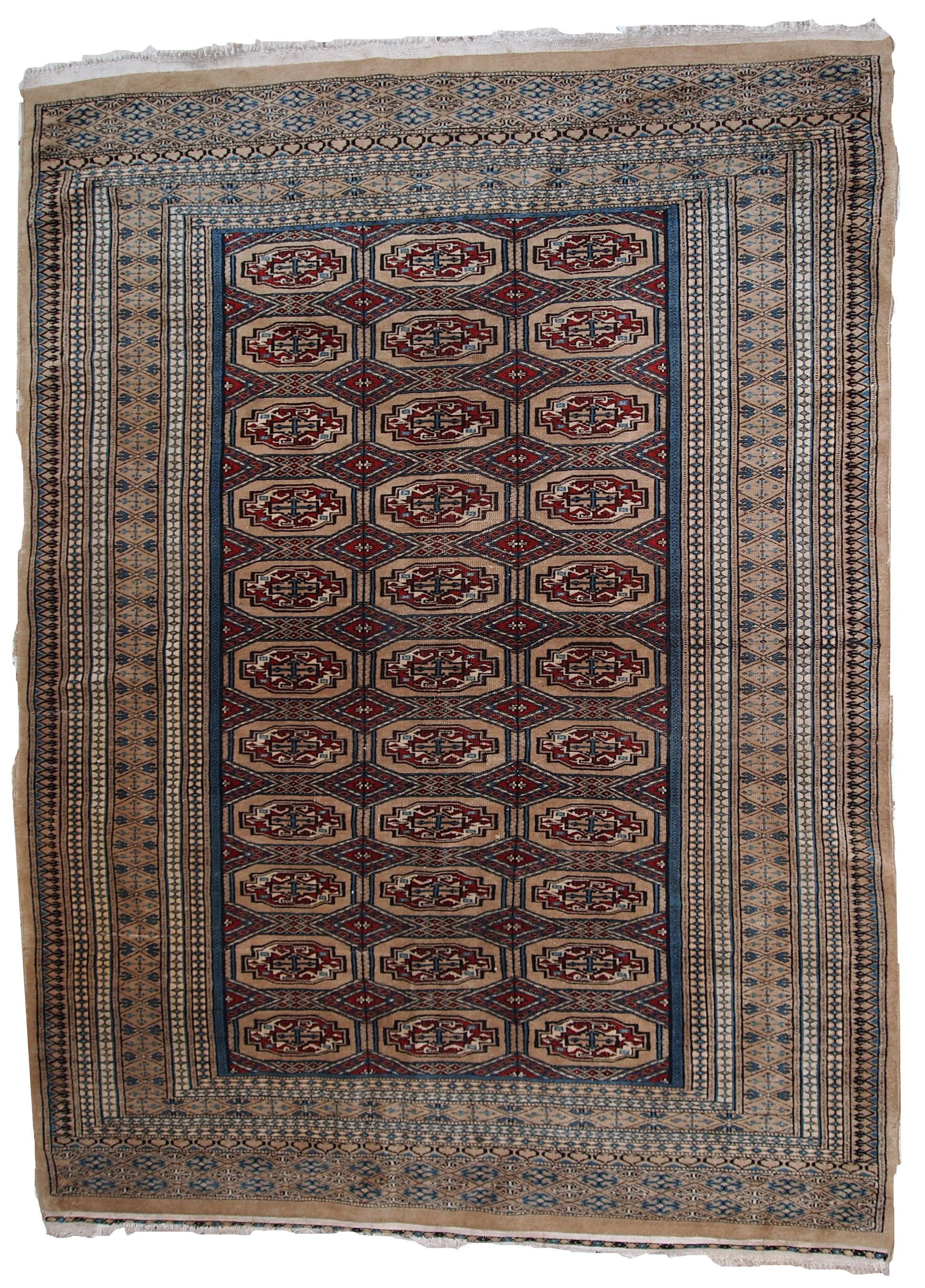 Handmade vintage Uzbek Bukhara rug 1960s