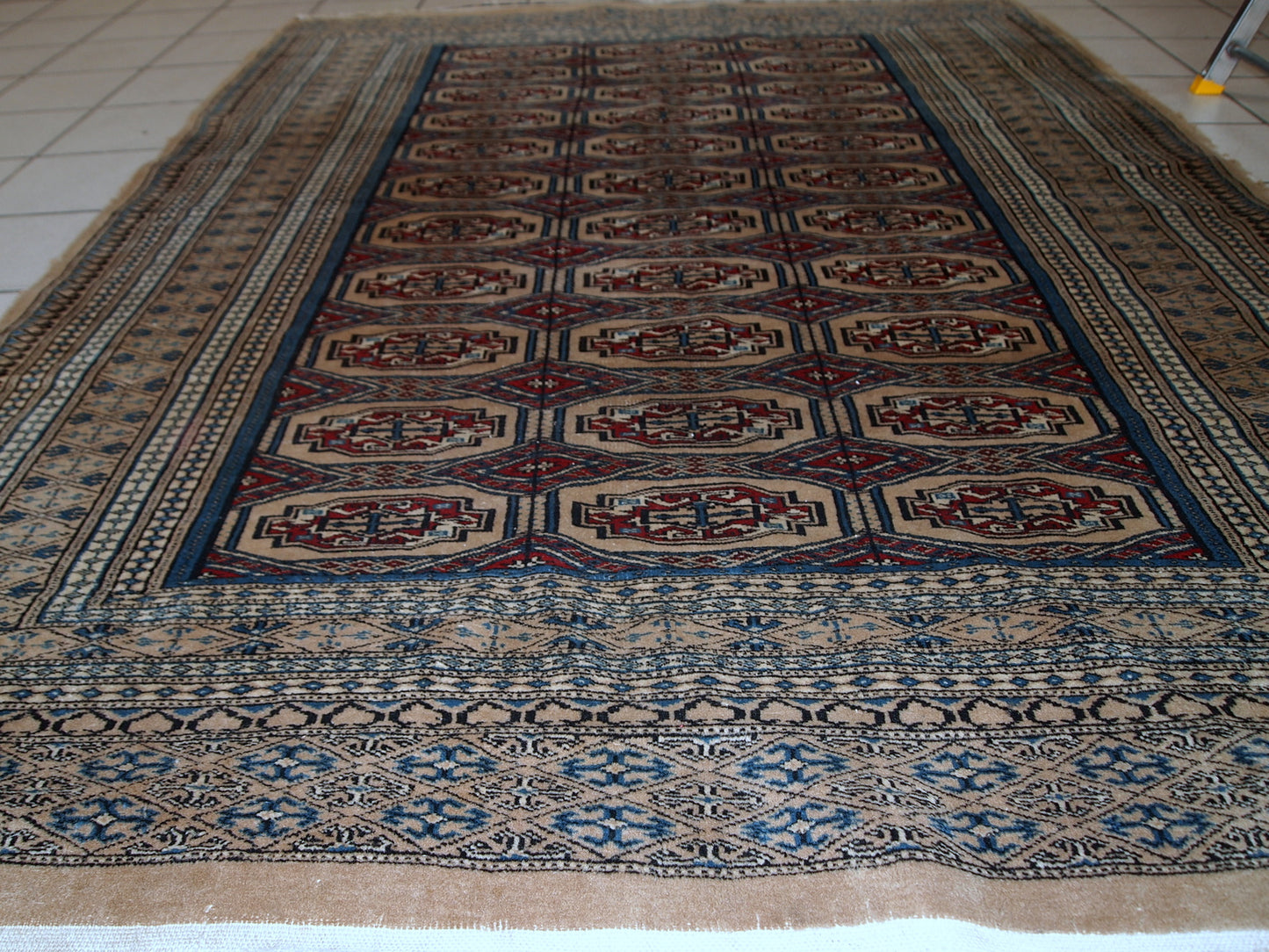 Handmade vintage Uzbek Bukhara rug 1960s