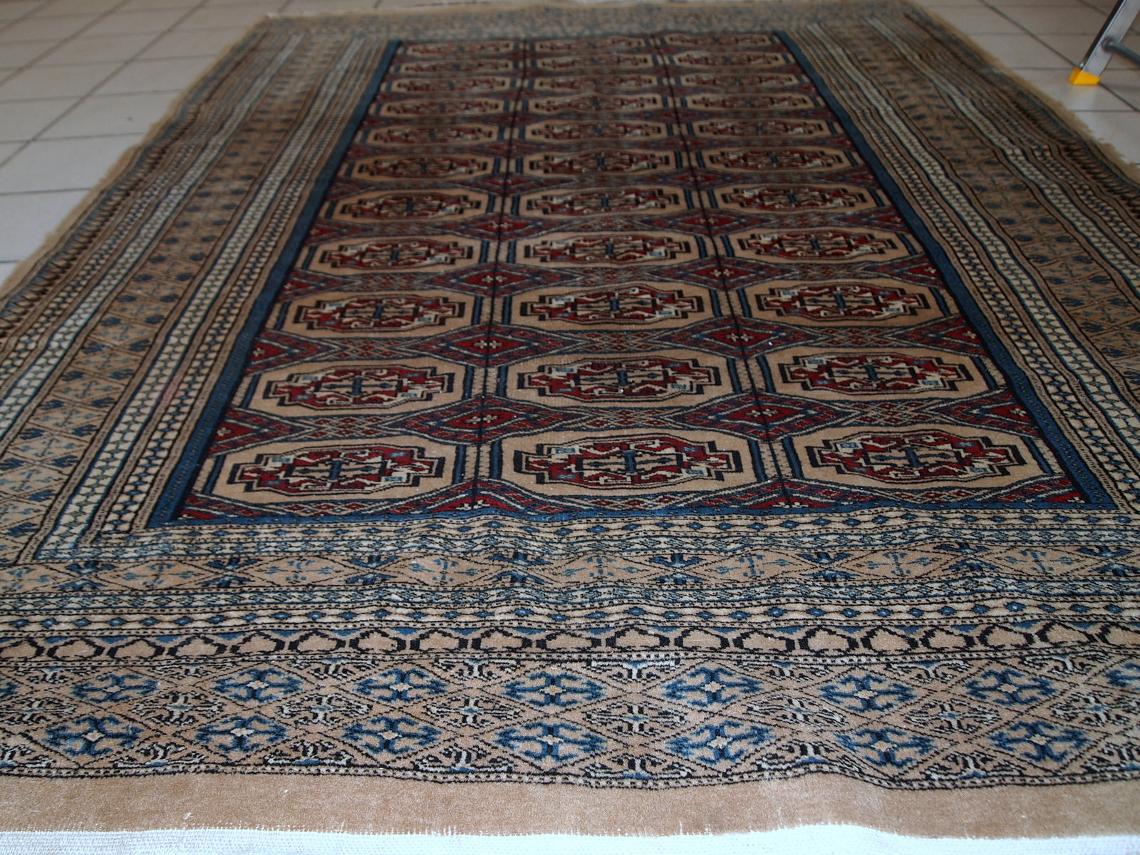 Handmade vintage Uzbek Bukhara rug 1960s