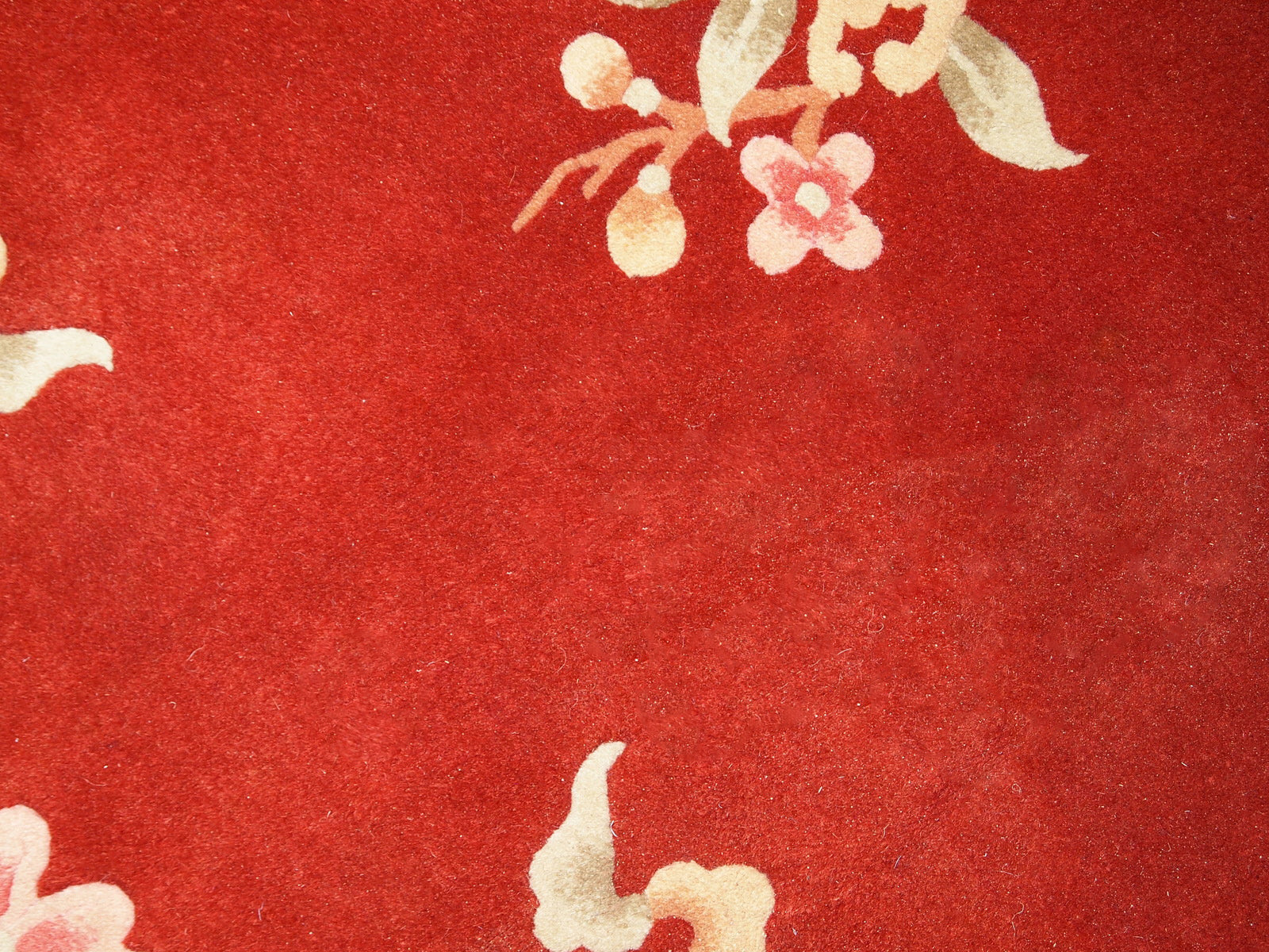 Handmade vintage Art Deco Chinese rug in bright orange color. The rug is from the end of 20th century in original condition, it has some signs of age.