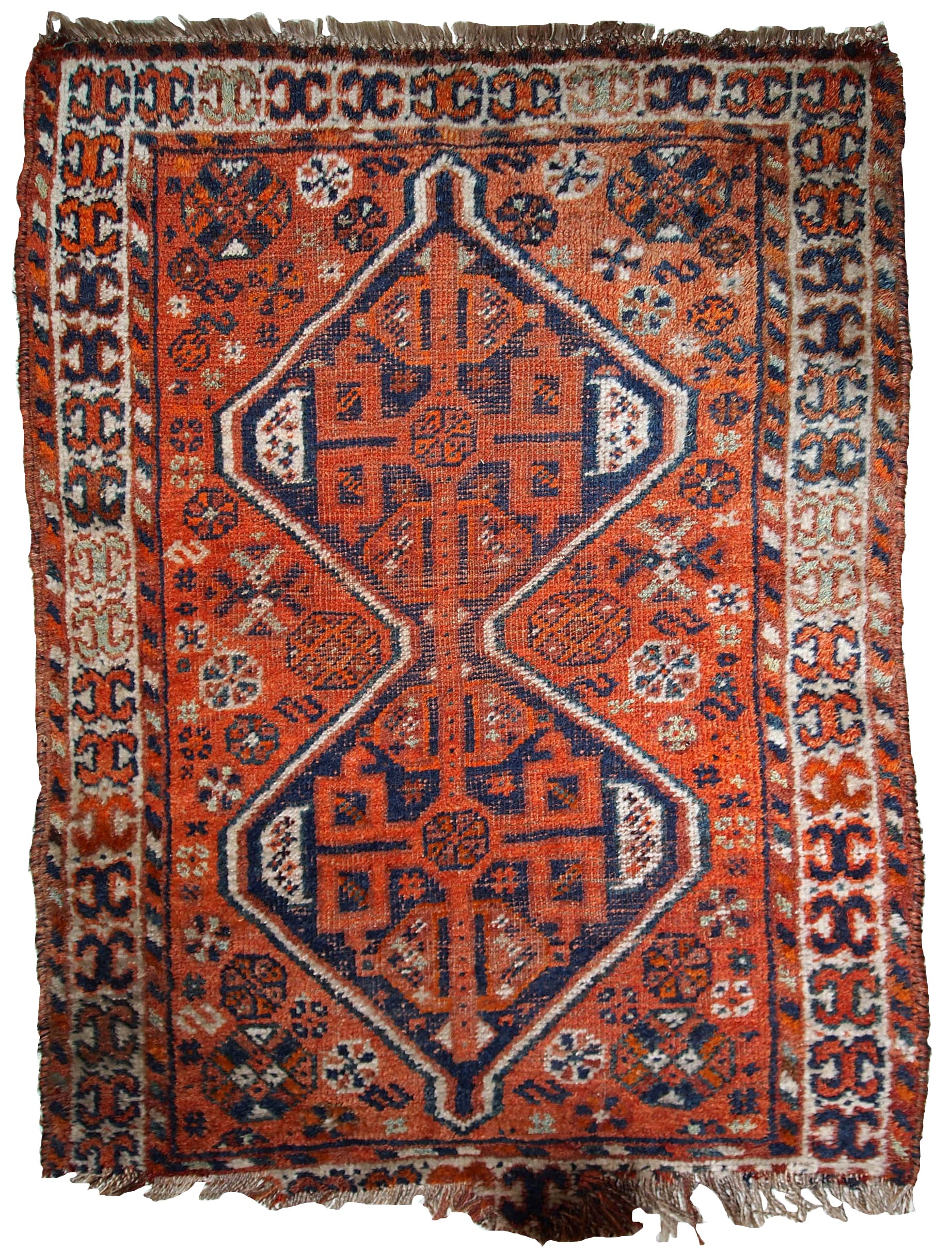 Handmade antique Persian Shiraz distressed rug 1900s