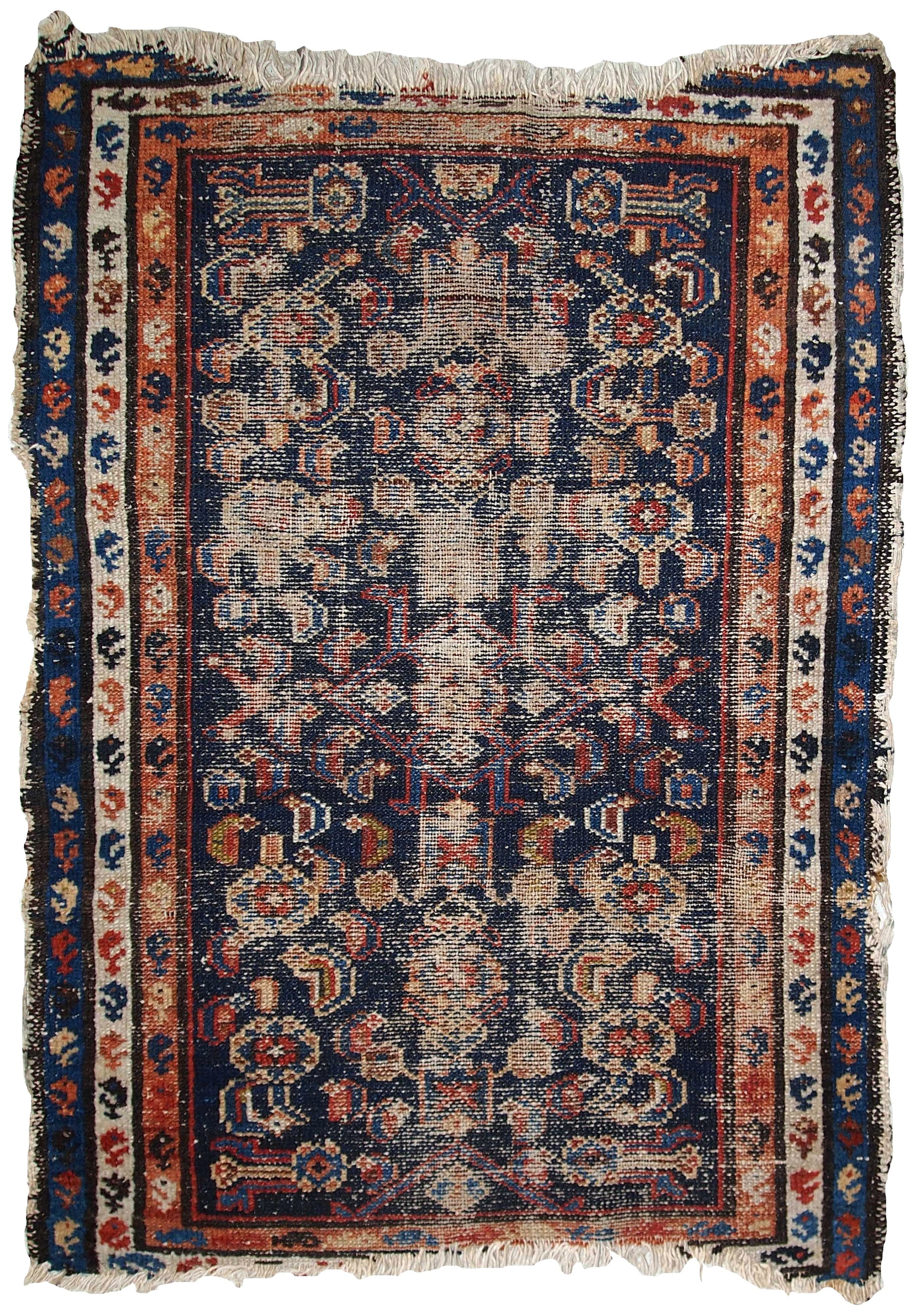 Handmade antique Persian Malayer distressed rug 1900s