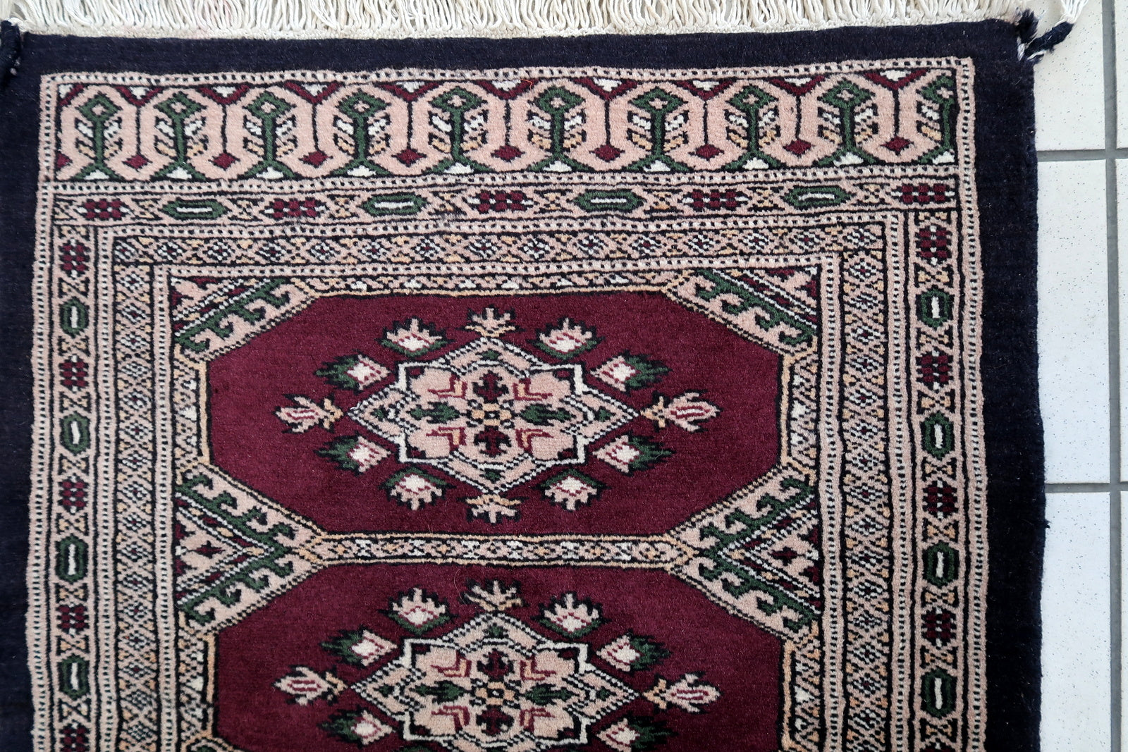 Handmade vintage Uzbek Bukhara rug 1970s