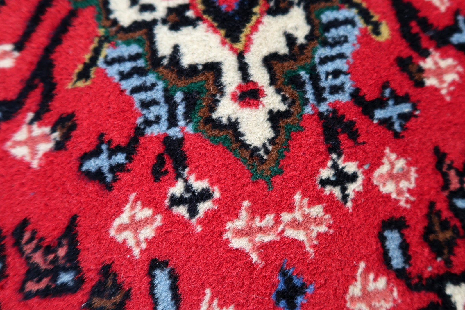 Handmade vintage Middle Eastern rug in bright colors. The rug is from the end of 20th century in original good condition.