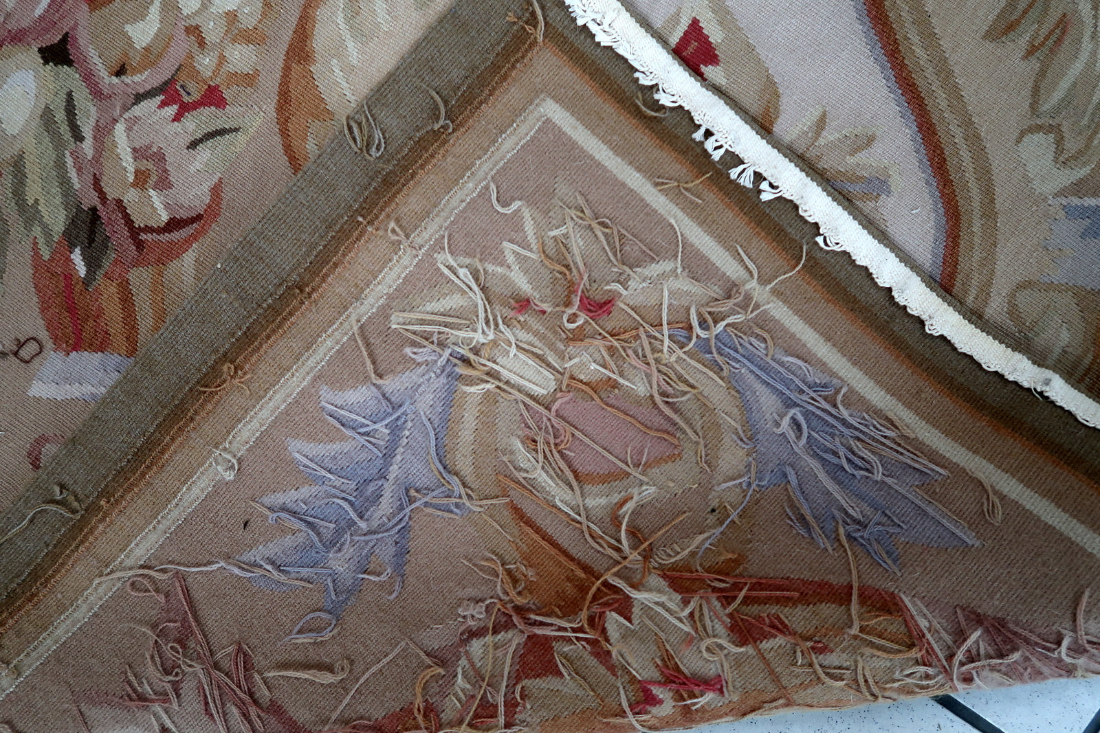 Handmade vintage French Aubusson rug in original good condition. This rug is one of a kind made in France in the end of 20th century.