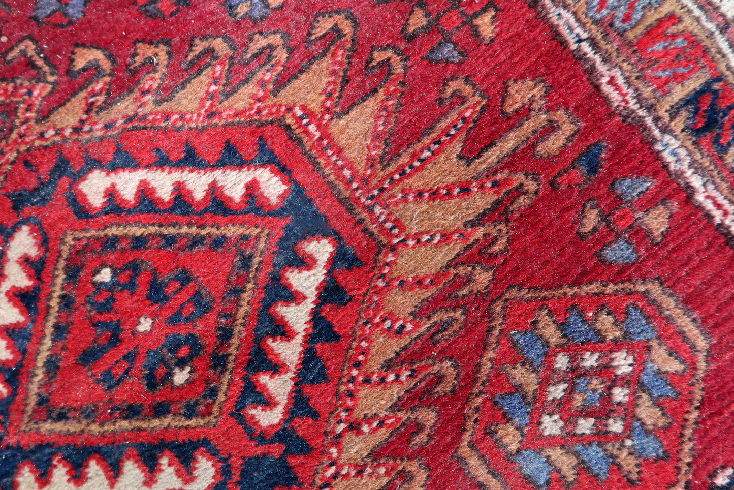 Handmade vintage Persian Malayer runner in original condition, it has some signs of age and low pile. The rug has been made in wool in the end of 20th century.