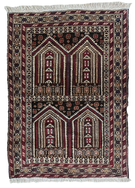 Handmade vintage Afghan Baluch prayer rug 1970s