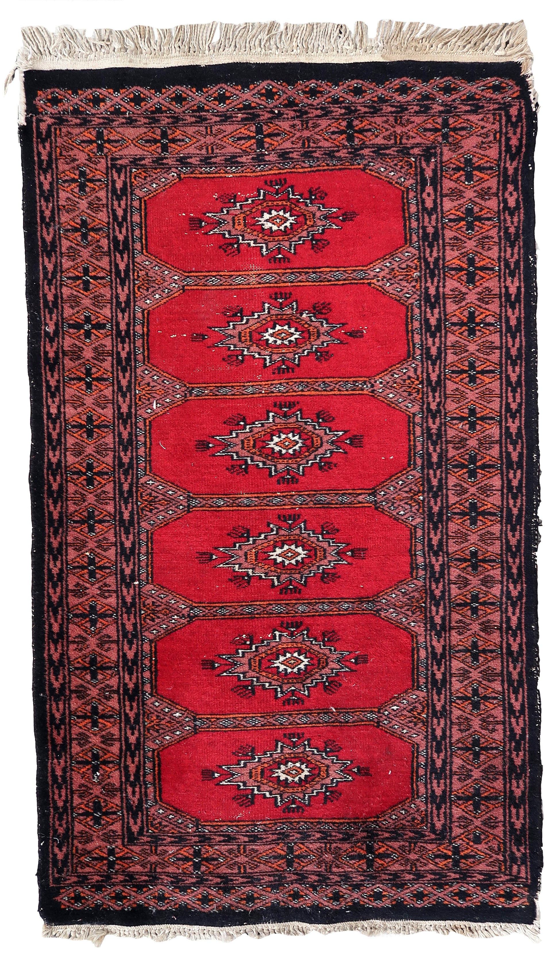 Handmade vintage Uzbek Bukhara rug 1970s