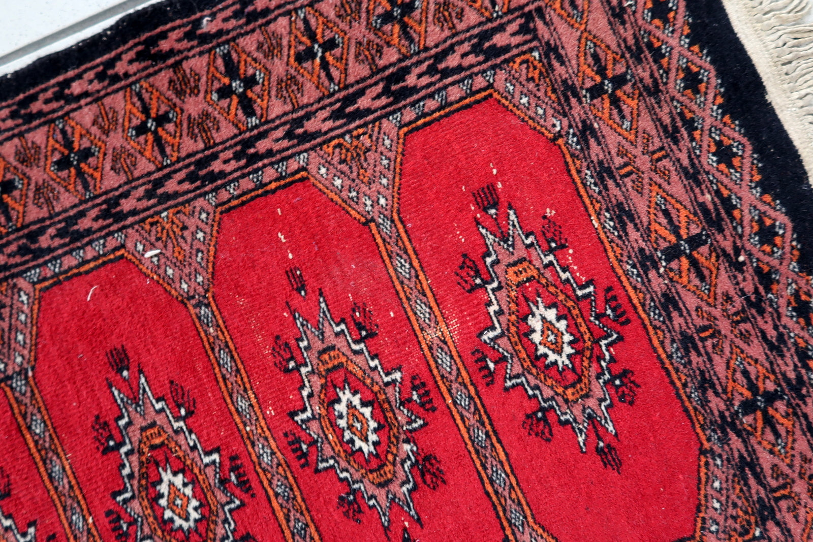 Handmade vintage Uzbek Bukhara rug 1970s