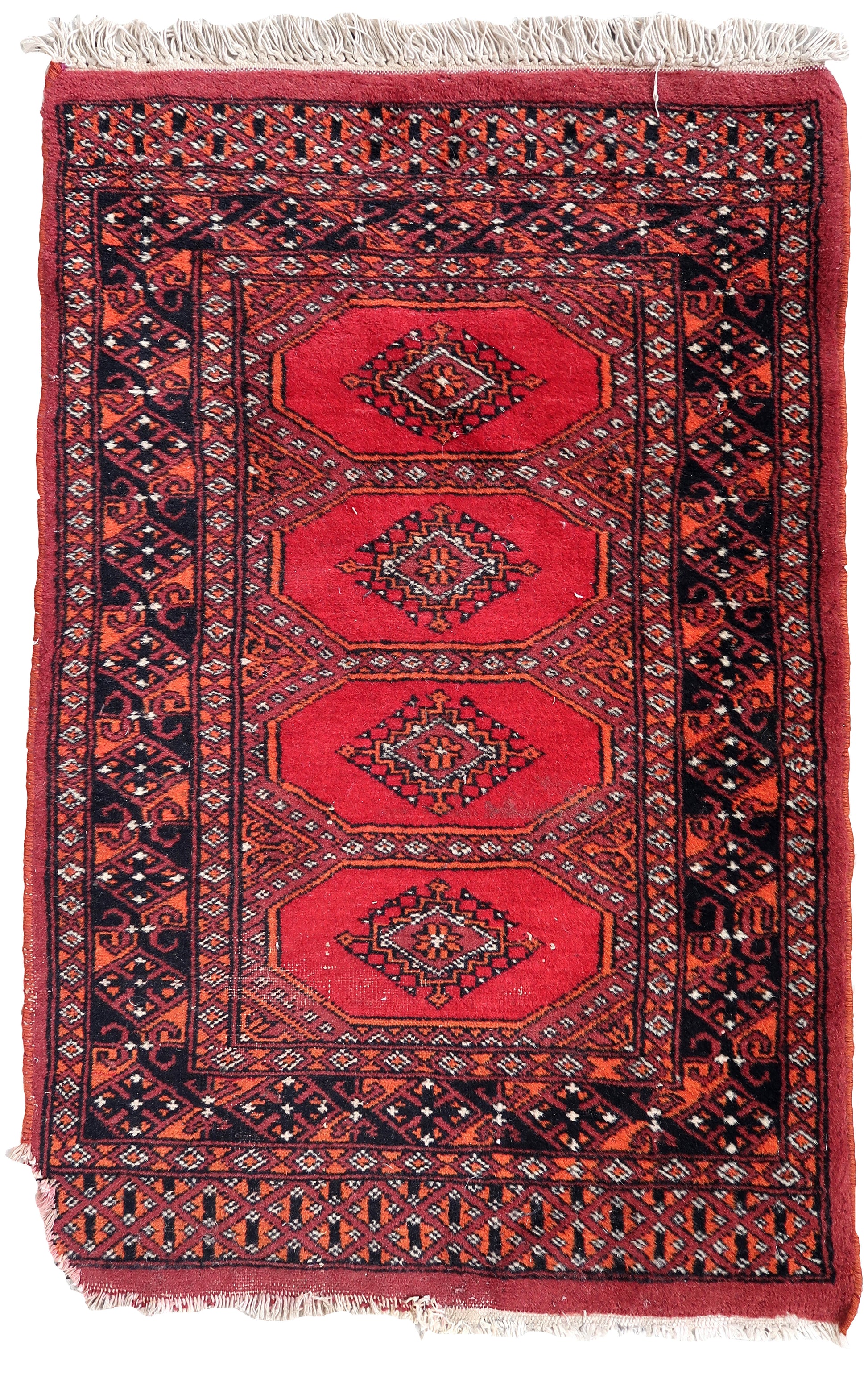 Handmade vintage Uzbek Bukhara rug 1970s