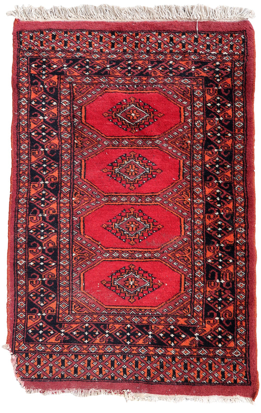 Handmade vintage Uzbek Bukhara rug 1970s