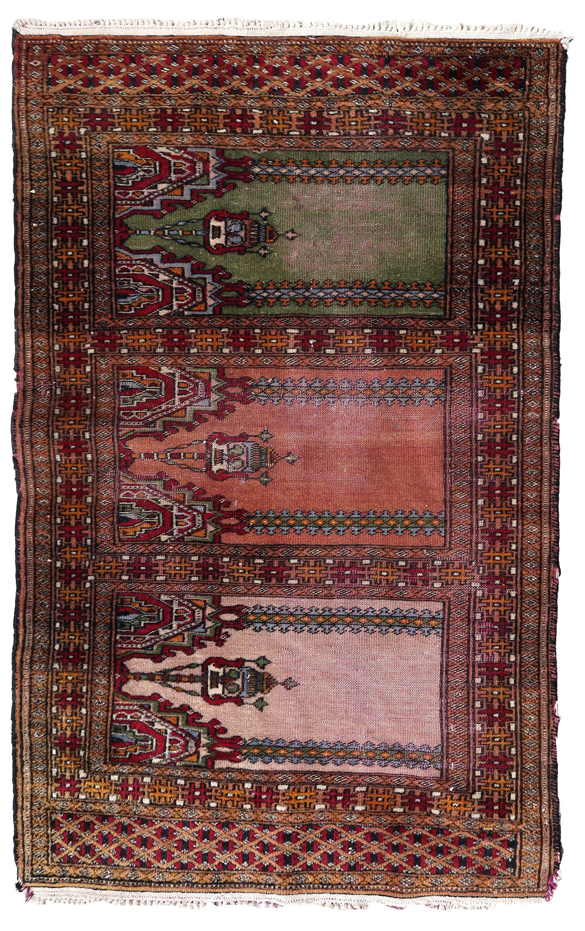 Handmade vintage Uzbek Bukhara prayer rug 1950s