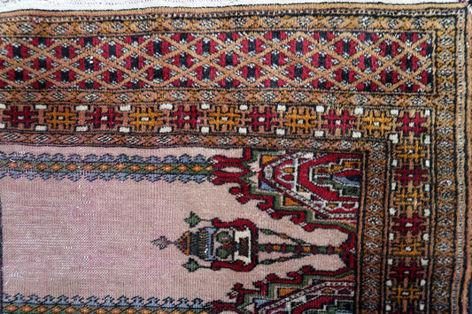 Handmade vintage Uzbek Bukhara prayer rug 1950s