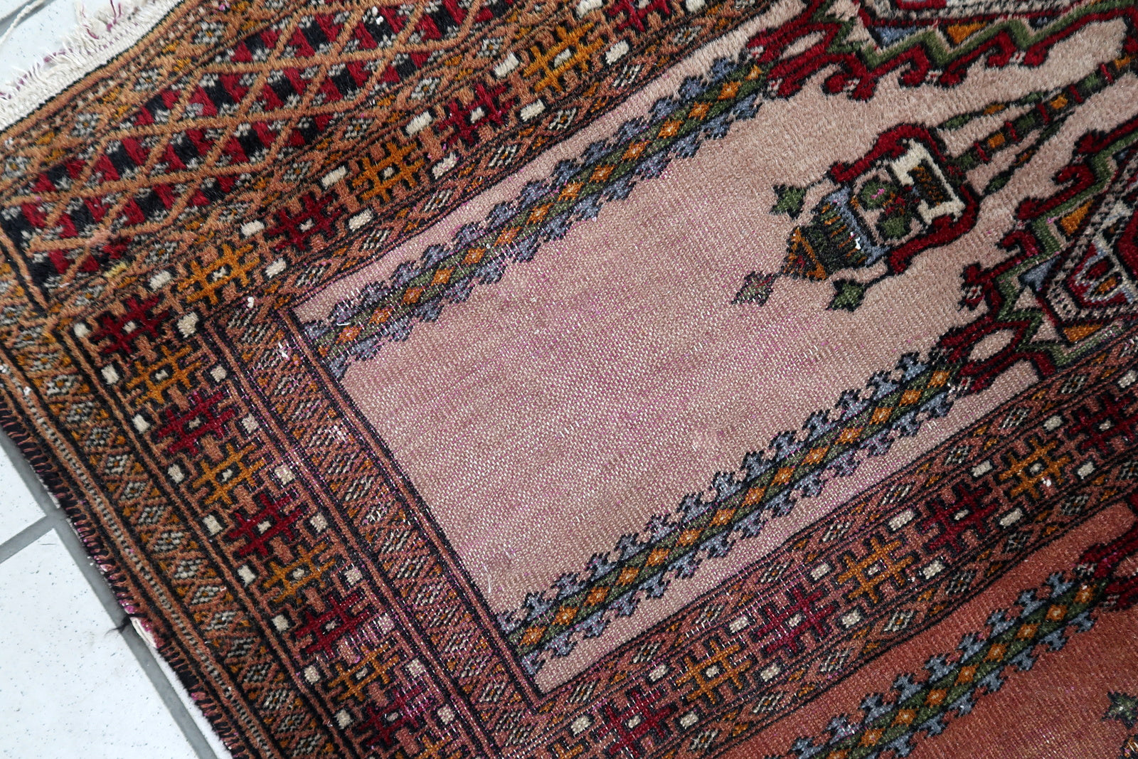 Handmade vintage Uzbek Bukhara prayer rug 1950s
