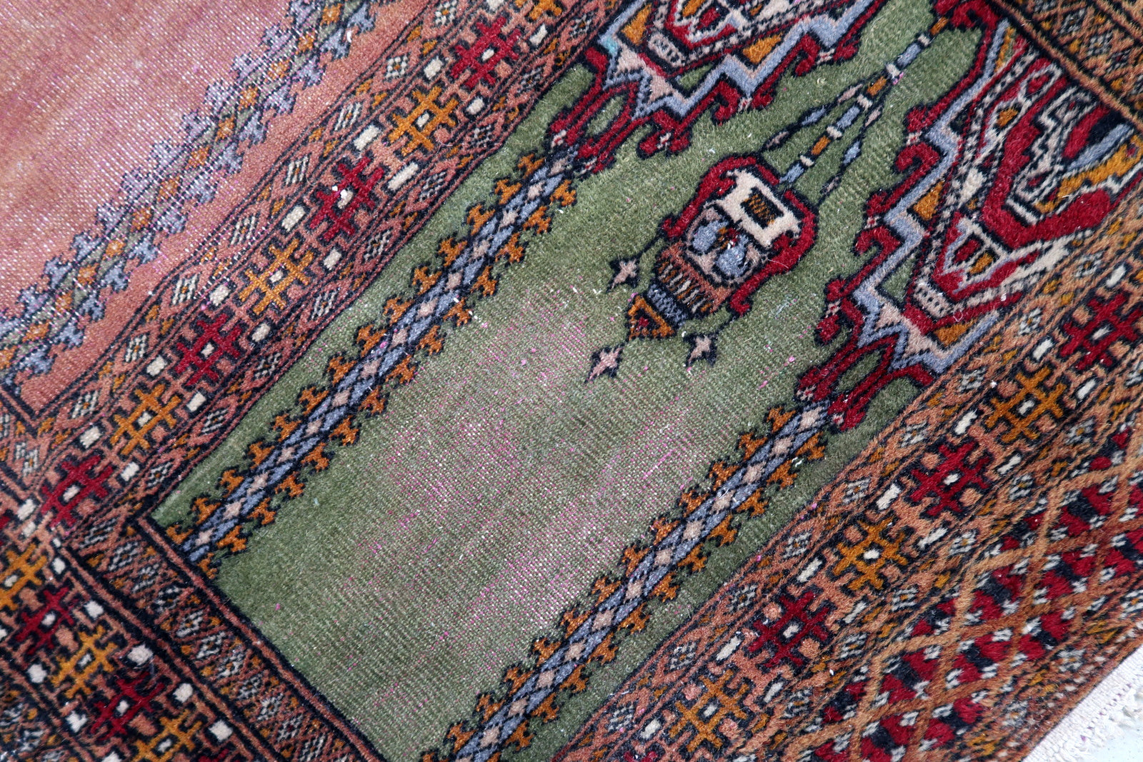 Handmade vintage Uzbek Bukhara prayer rug 1950s