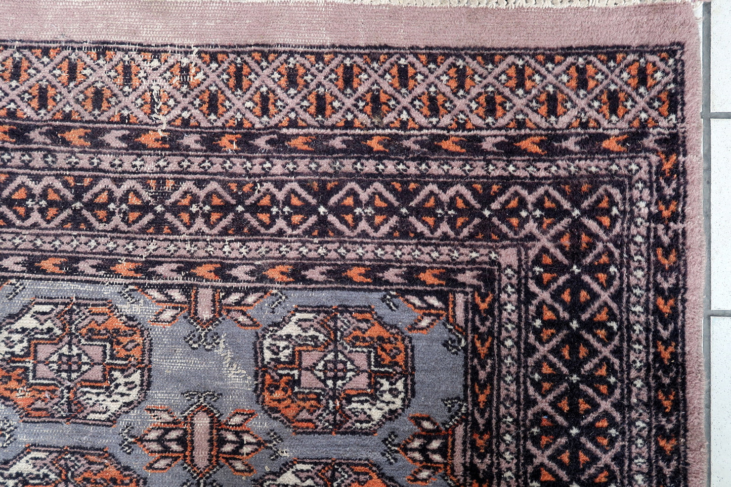 Handmade vintage Uzbek Bukhara rug 1960s
