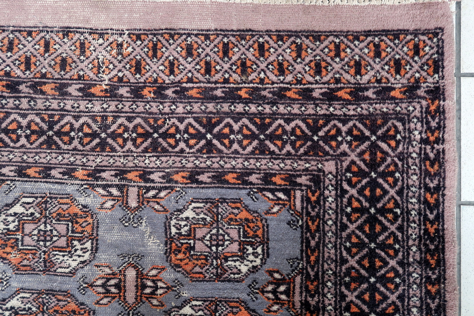 Handmade vintage Uzbek Bukhara rug 1960s