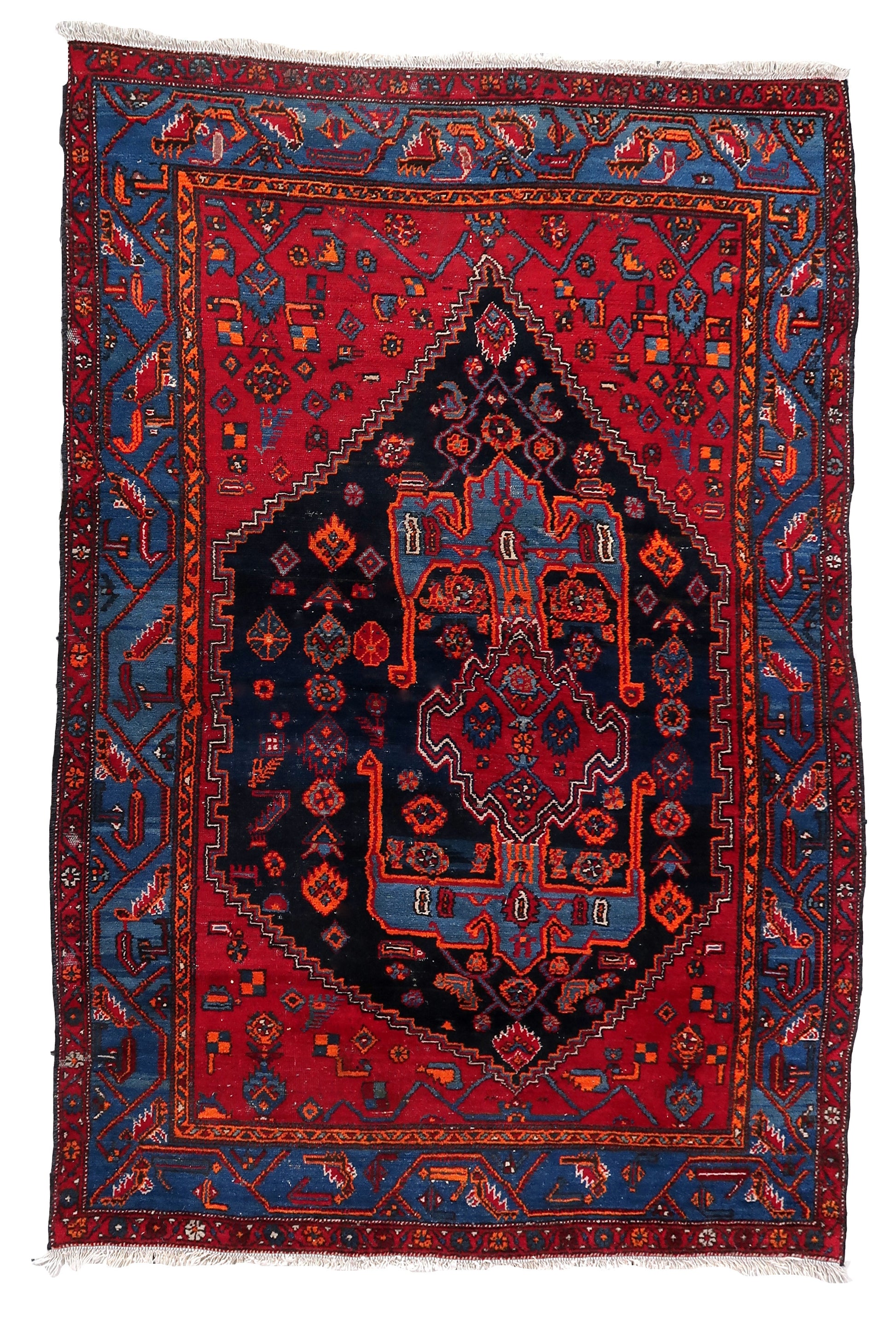 Handmade vintage Persian Hamadan rug 1950s
