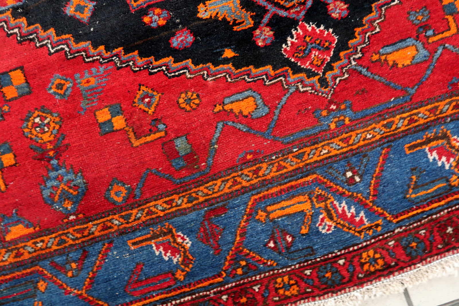 Handmade vintage Persian Hamadan rug 1950s