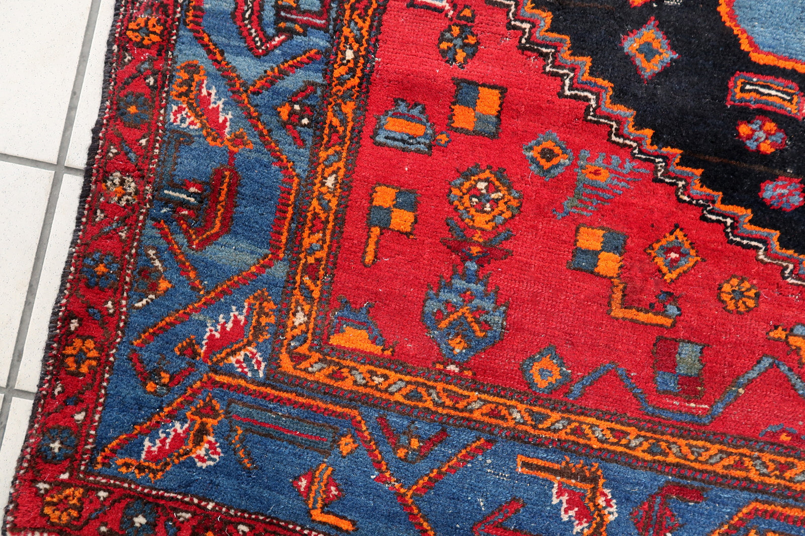 Handmade vintage Persian Hamadan rug 1950s
