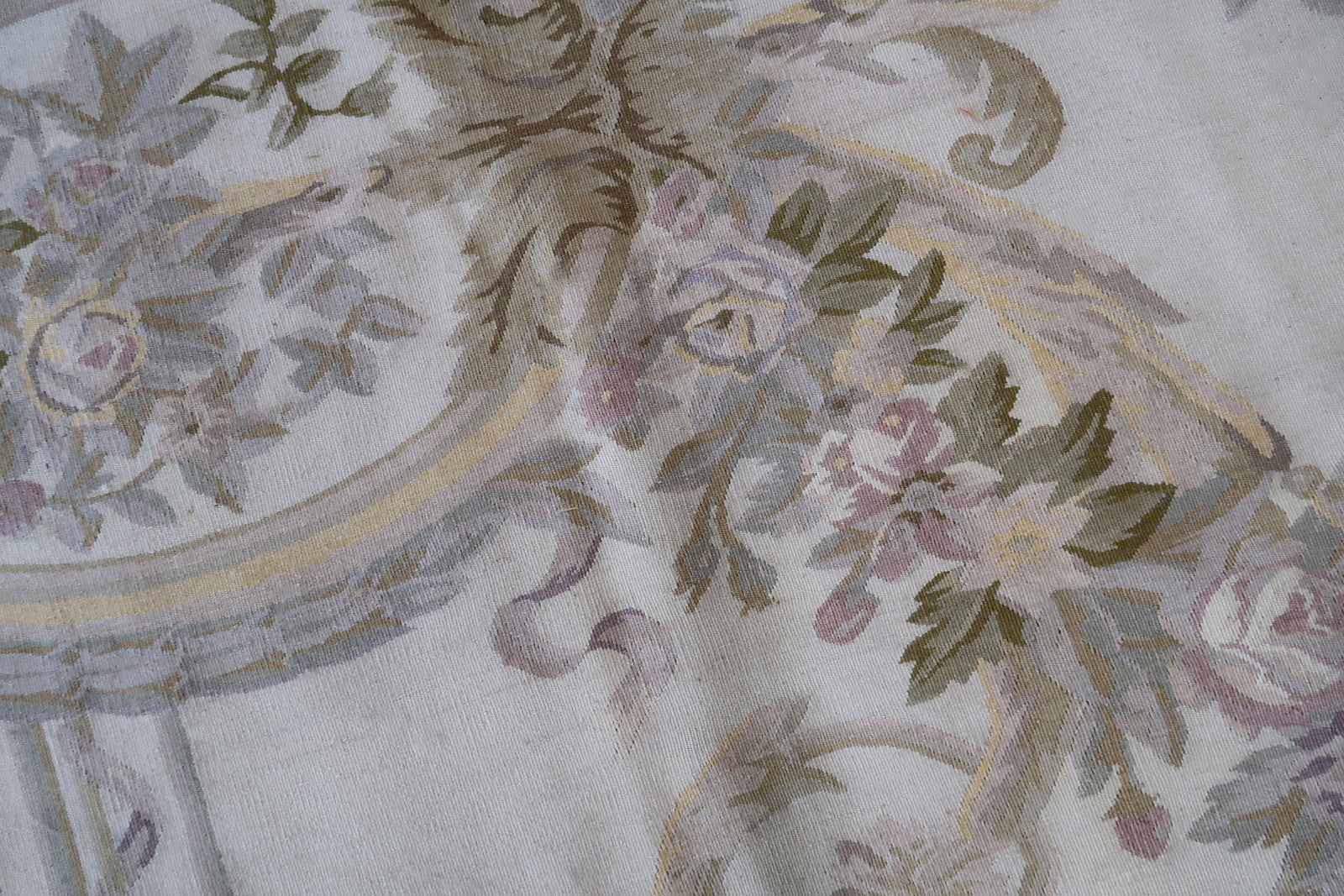 Handmade vintage French Aubusson rug in original good condition. This rug is one of a kind made in France in the end of 20th century.