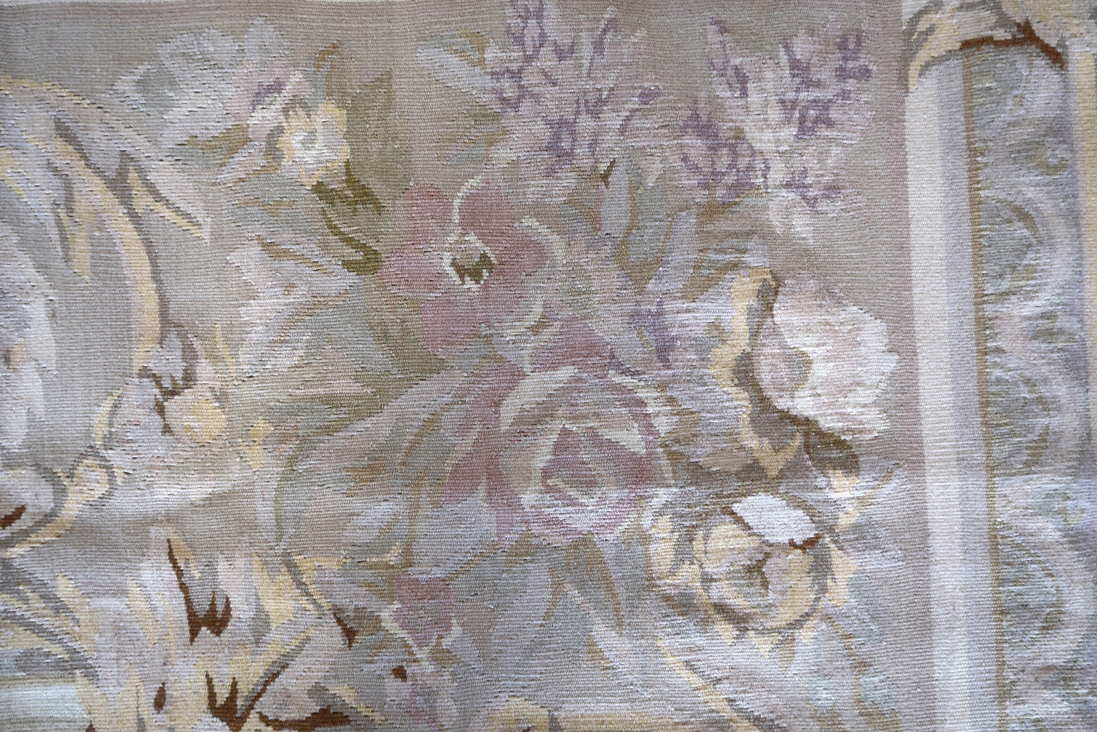 Handmade vintage French Aubusson rug in original good condition. This rug is one of a kind made in France in the end of 20th century.