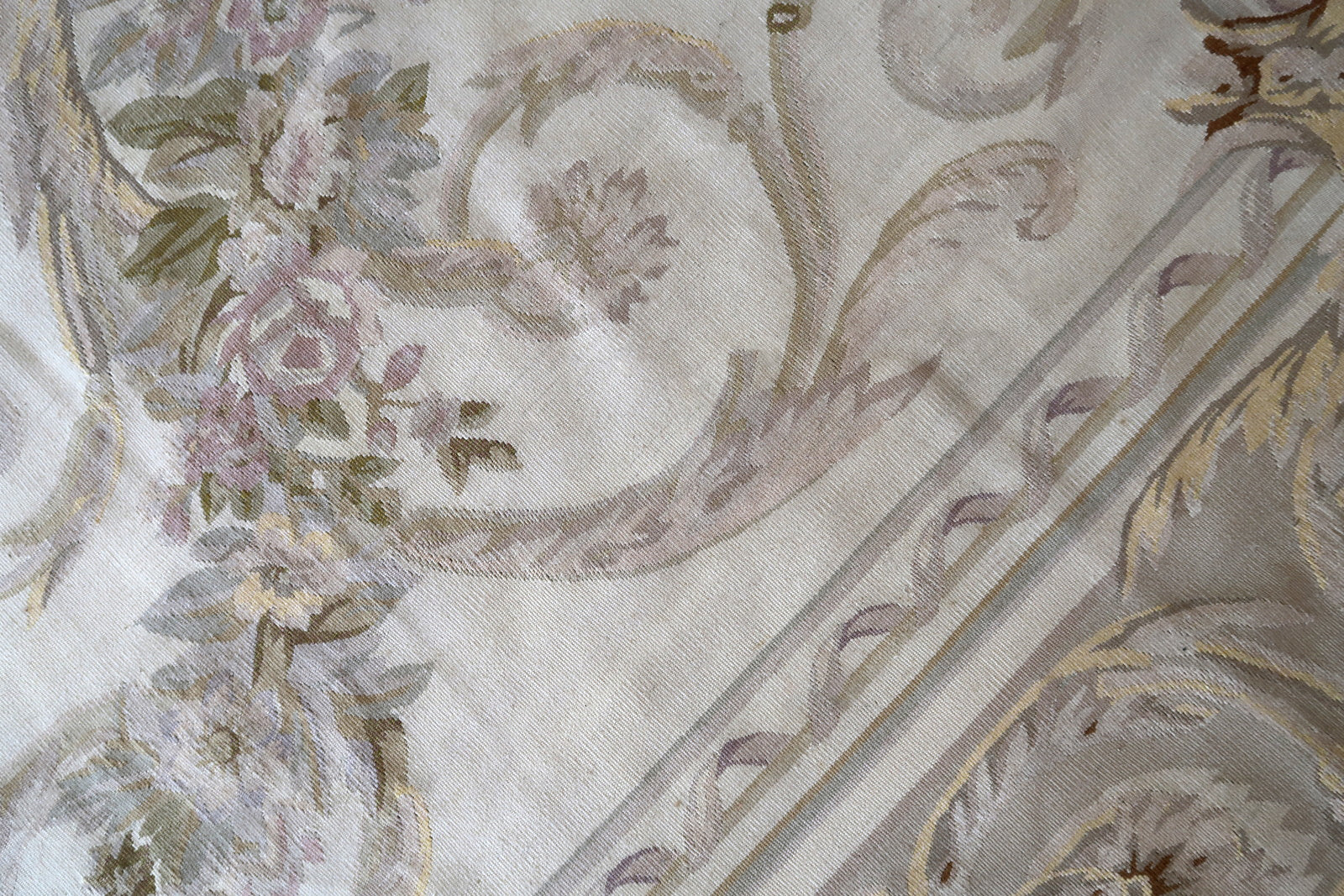 Handmade vintage French Aubusson rug in original good condition. This rug is one of a kind made in France in the end of 20th century.